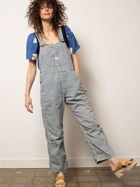 Men's Striped Blue & White Overalls with Adjustable Straps
